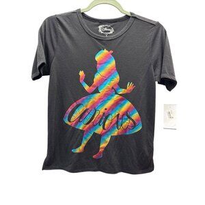 Alice in Wonderland Black Small Disney Tee Shirt with Rainbow Silhouette Curious